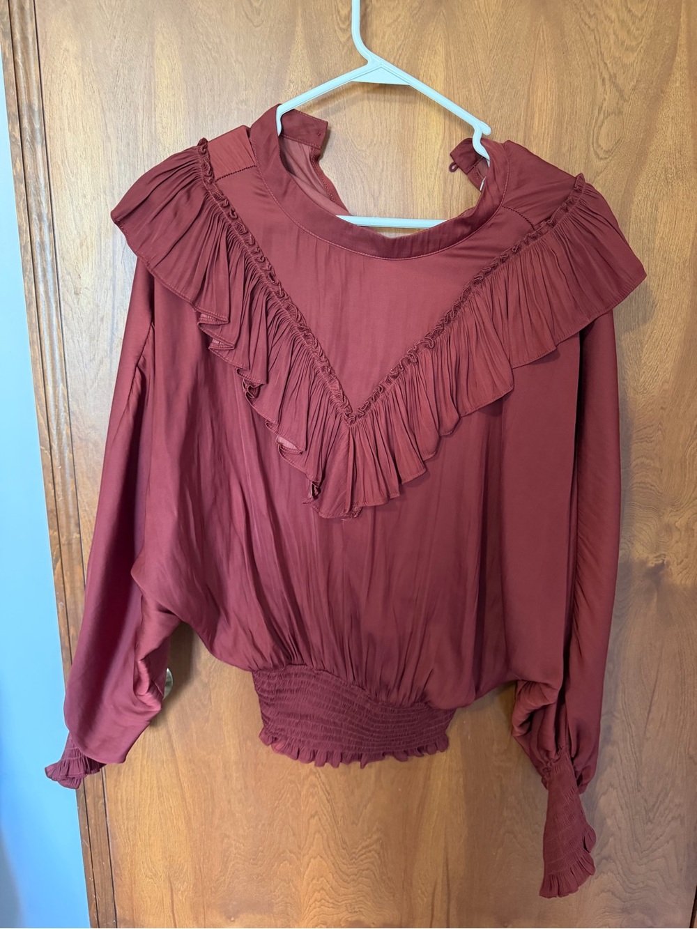 Rust Ruffle Smocked Top